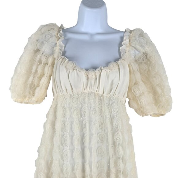 For Love & Lemons Josey Bridal Gown Maxi Dress XS Puff Sleeve Rosebud DR-1812 - Picture 3 of 11